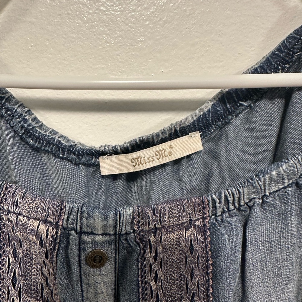 Miss me denim blue color Shoulder Romper with Lace Details - Picture 6 of 8